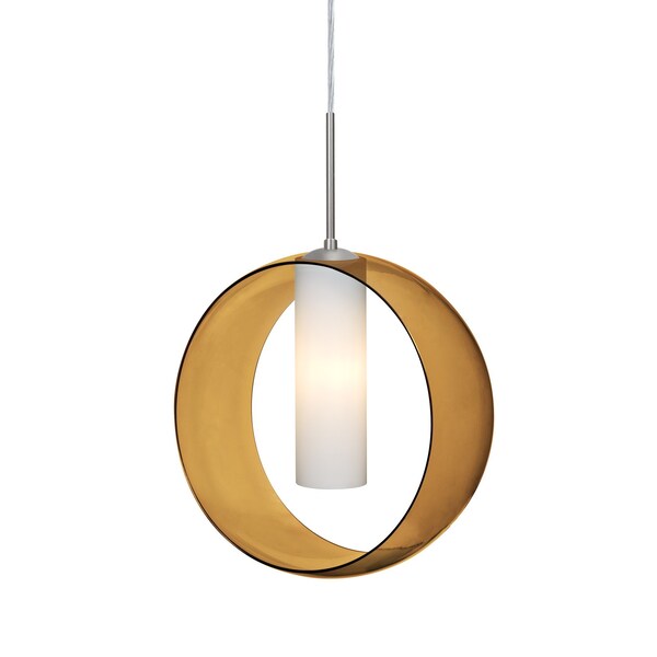 Besa Lighting Plato Cord Pendant, Amber/Opal, Satin Nickel Finish, 1x60W Incandescent 1JT-PLATOAM-SN - main